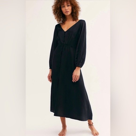 💫 FREE PEOPLE ‘Later Days’ Cutout Back Midi Dress in Black Sz 8 - EUC - Picture 2 of 15